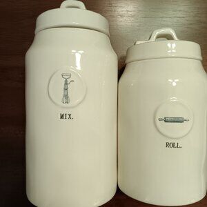 Rae Dunn 2 piece so pretty set of ceramic cannister " MIX " and " ROLL "